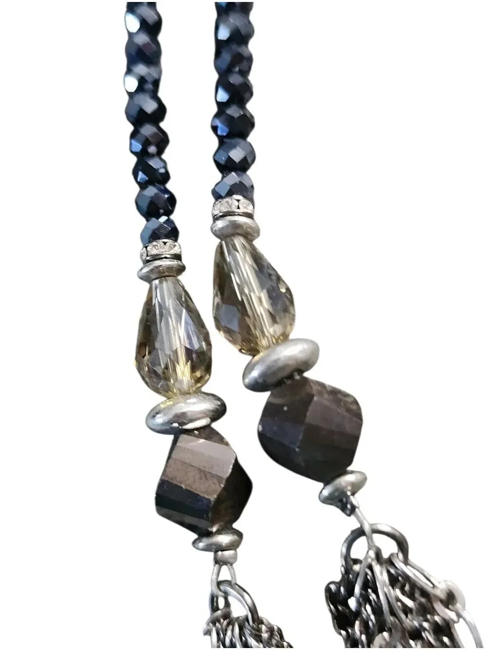 Silvertone Gunmetal Beaded Multi Strand Layered Necklace